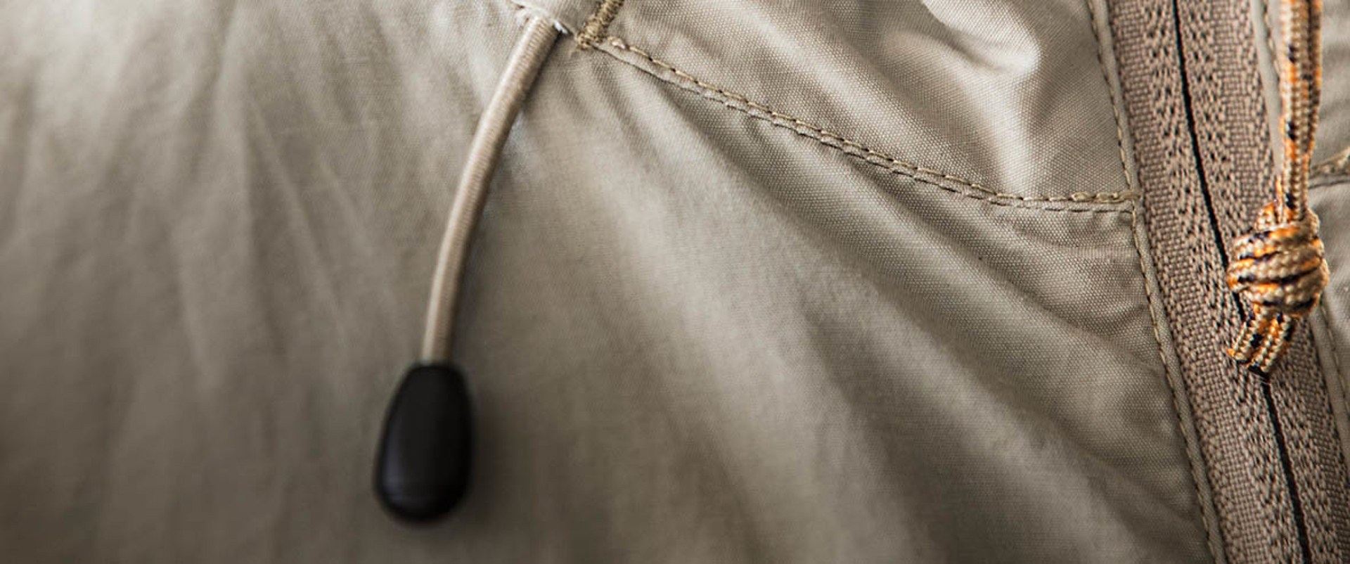 Closeup of jacket hood drawstring